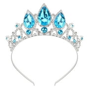 Princess Tiaras for Girls Birthday Crowns for Rhinestone Princess Hairpiece for Women Gem Wedding Hair Accessories for Halloween Hair Accessories,Blue+Silver